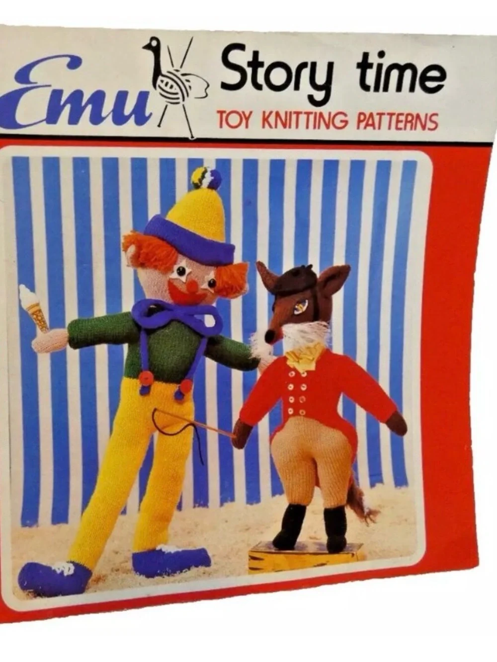 Handmade Knit Clown Doll - great details.  Classroom or nursery decor.